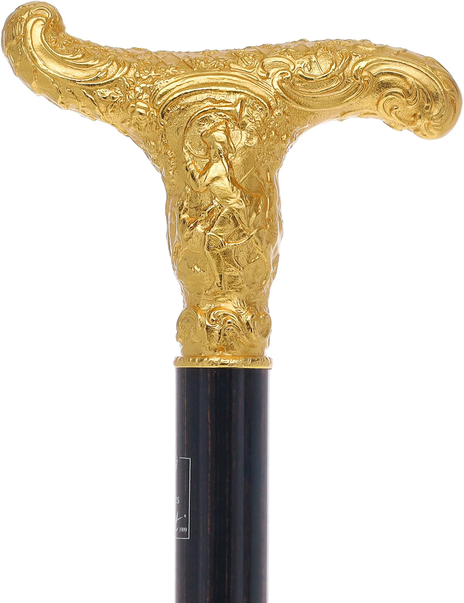 14 K Gold Plate Antique Reproduction T Handle Walking Cane With Stamina Wood Shaft