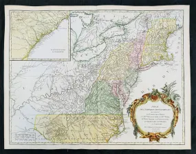 1755 (1768) Robert De Vaugondy Large Antique 2nd edition Map of Colonial United States