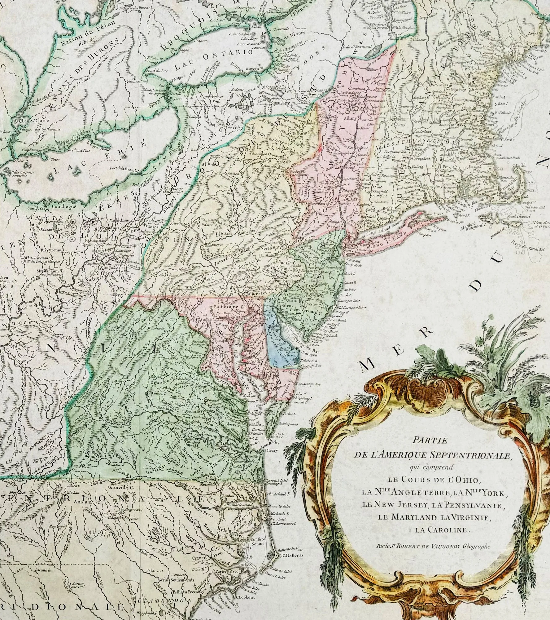 1768 Robert De Vaugondy Large Antique 2nd edition Map of Colonial United States