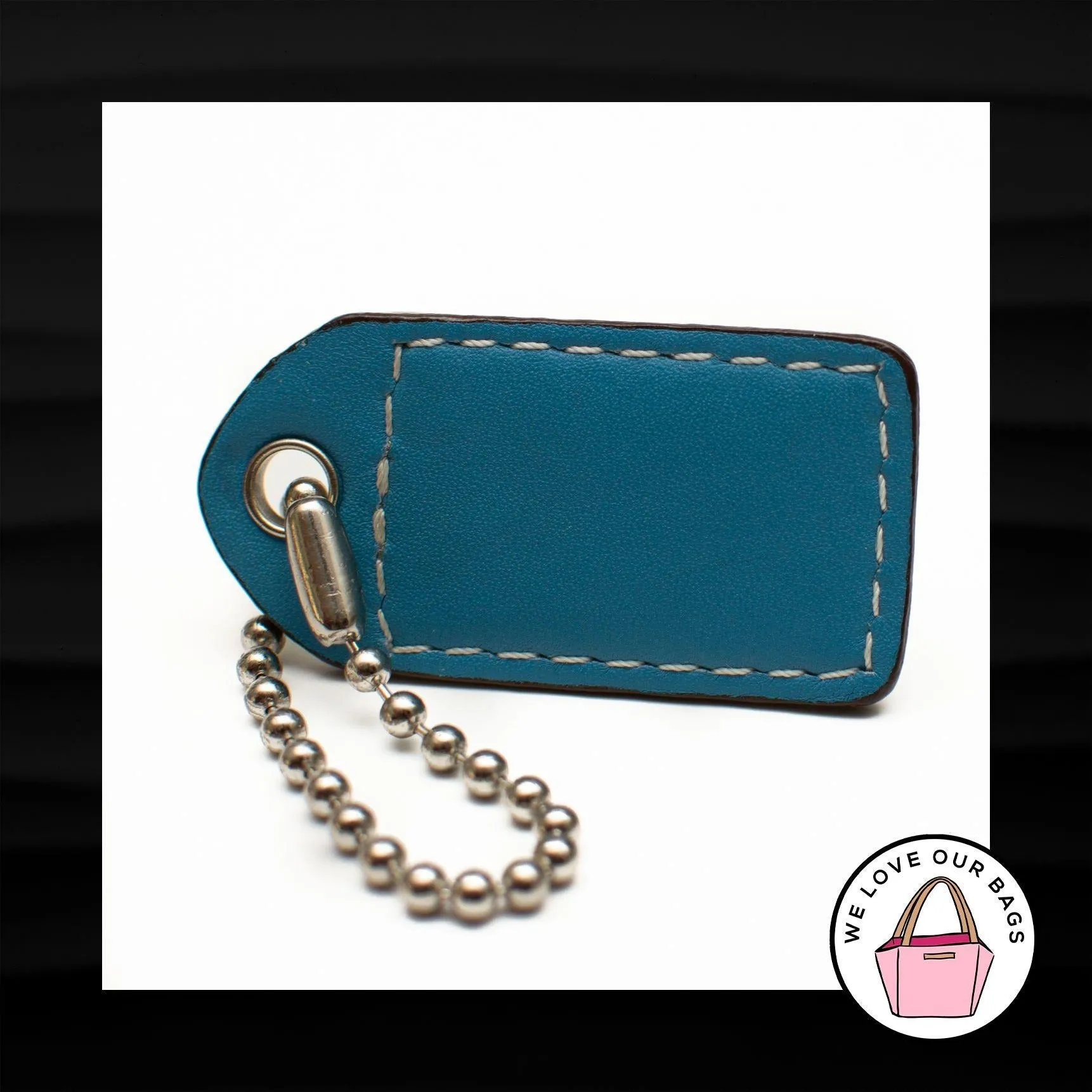2.25" Medium COACH GREEN BLUE STRIPE LEATHER KEY FOB BAG CHARM KEYCHAIN HANG TAG