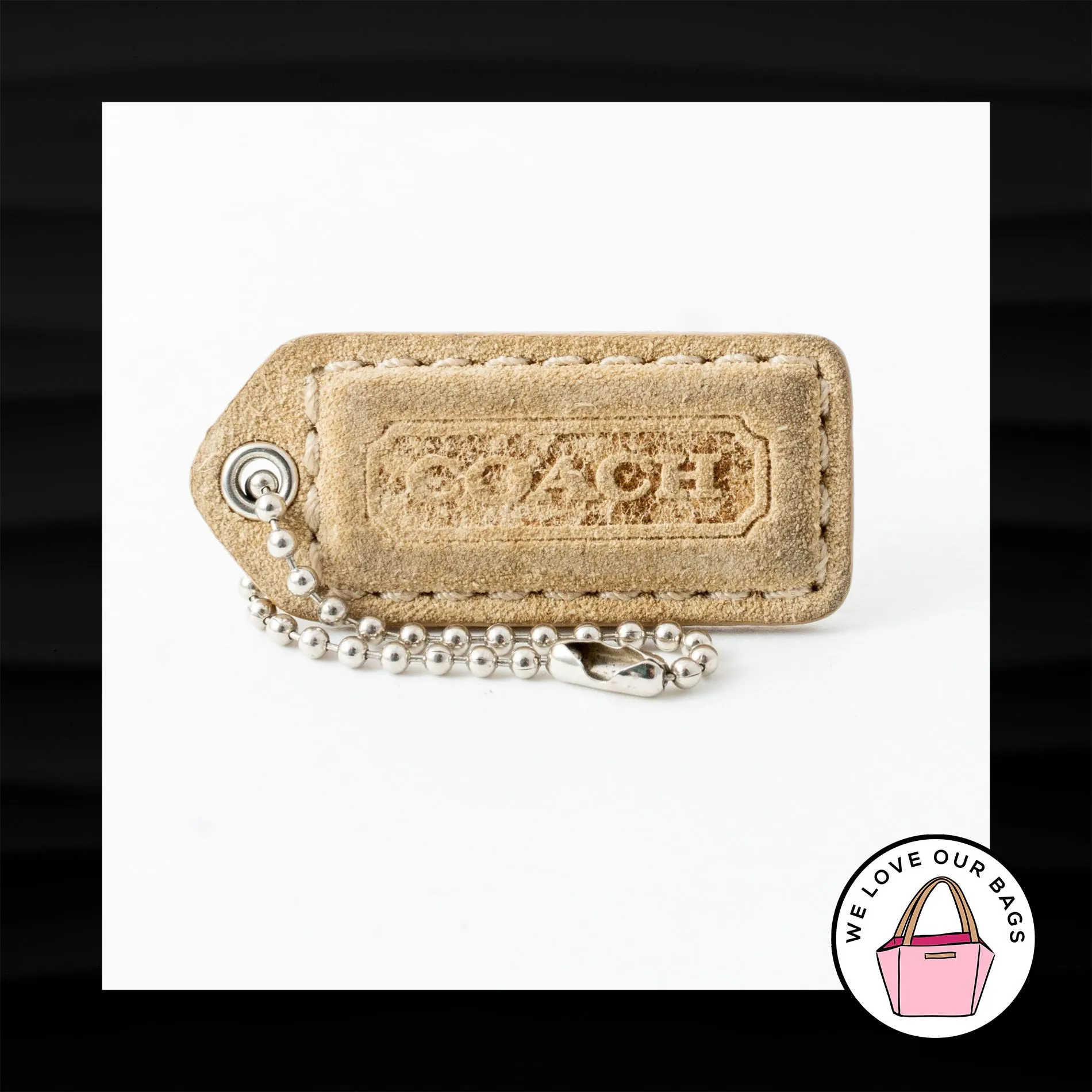 2" Medium COACH TAN SUEDE LEATHER KEY FOB BAG CHARM KEYCHAIN HANGTAG TAG