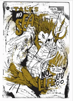 Aquaman No Sea No Life Gold Black Silkscreen Print by Meggs