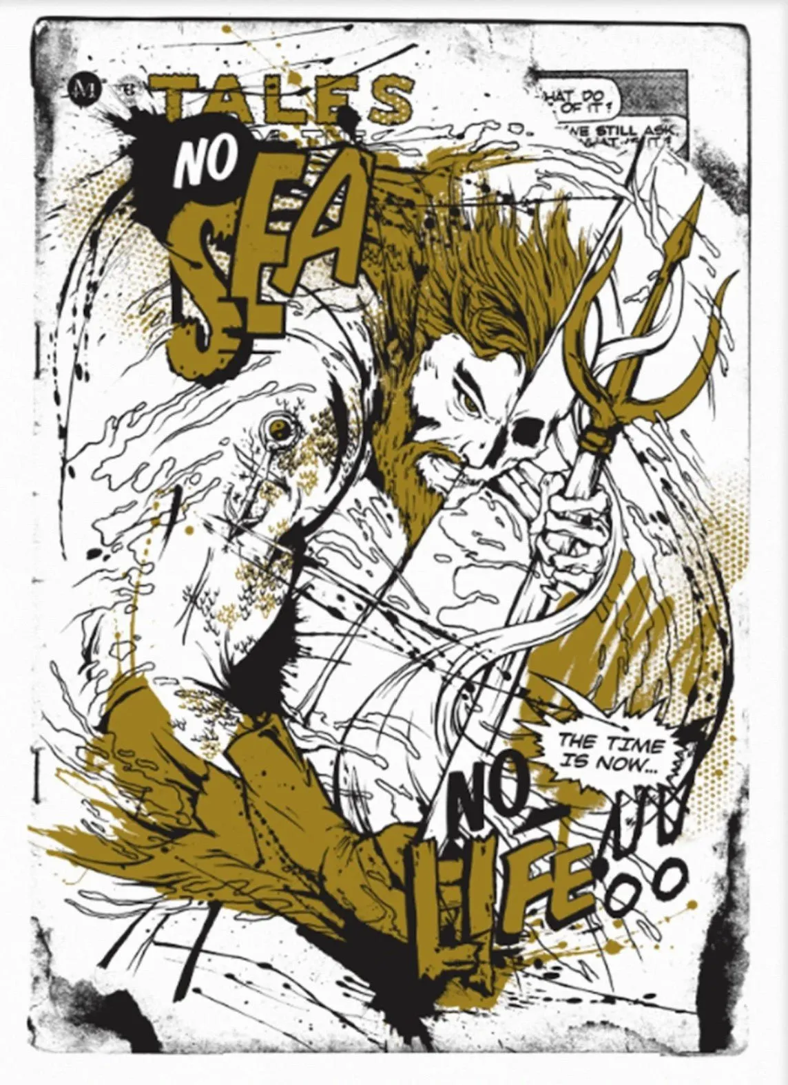 Aquaman No Sea No Life Gold Black Silkscreen Print by Meggs