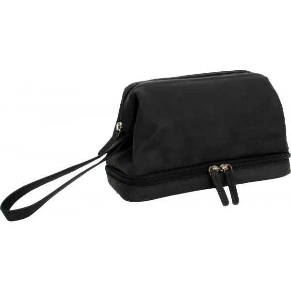 Avenue Hunter Leather Toiletry Case Black