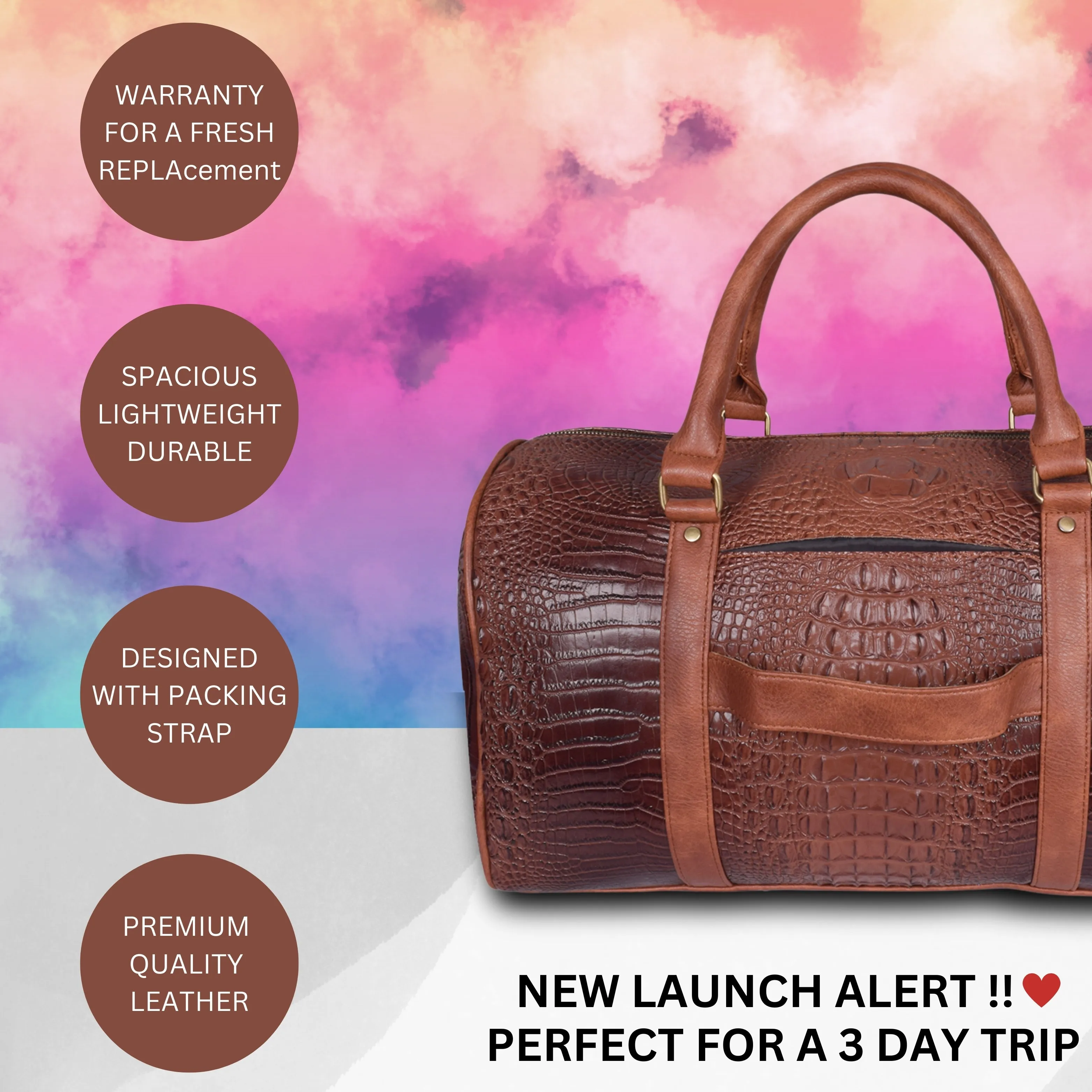Brown Croc Cabin Bag with Toiletry Kit - Carry on Luggage