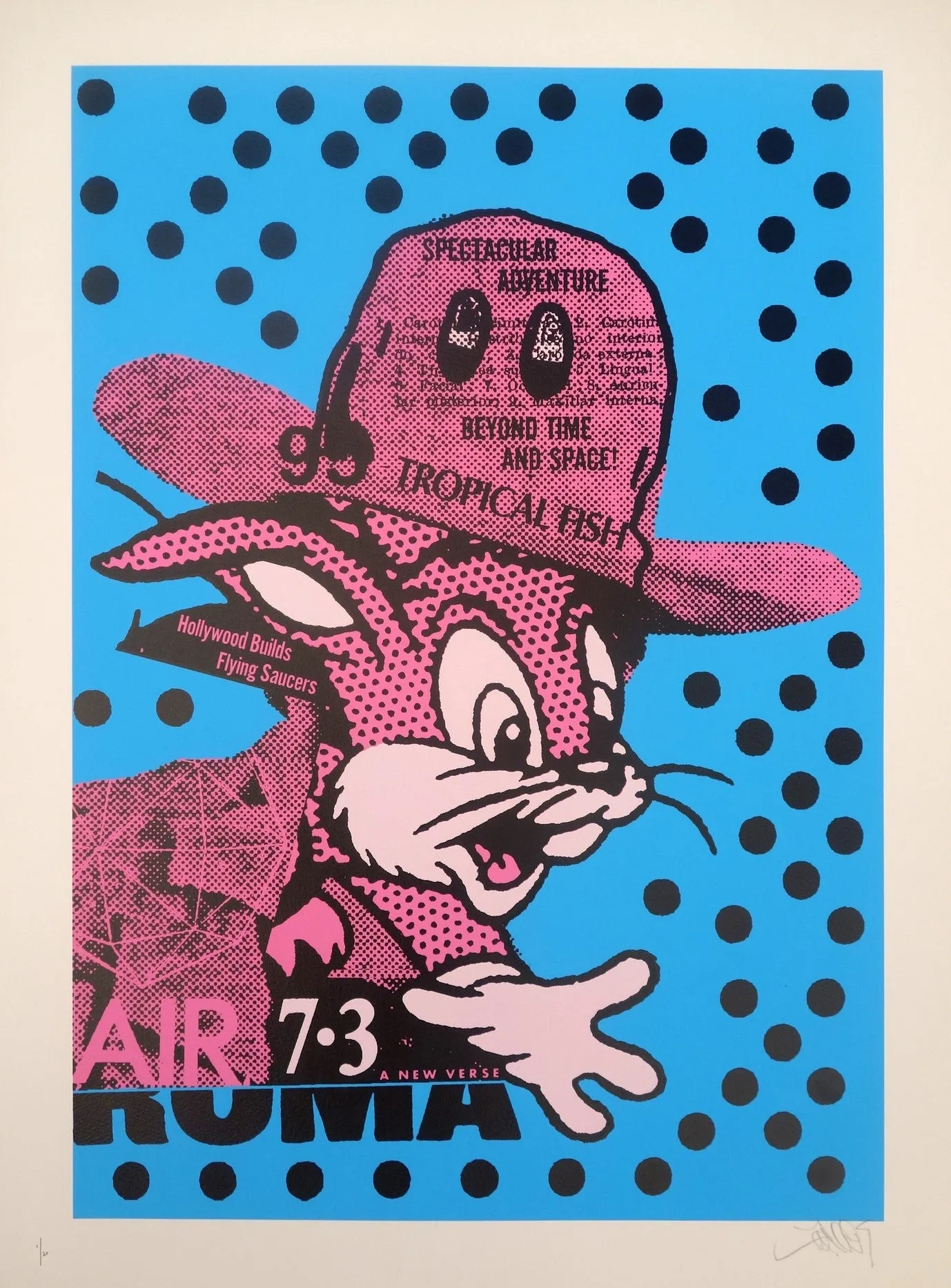 Bunny Roma Sky & Pink Silkscreen Print by A.CE
