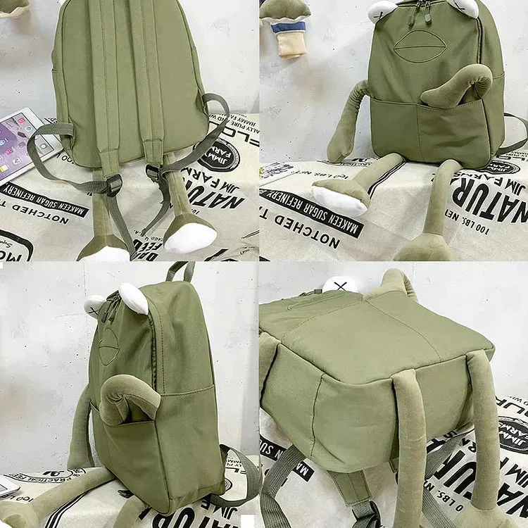Cartoon 3D Frog Canvas School Backpack