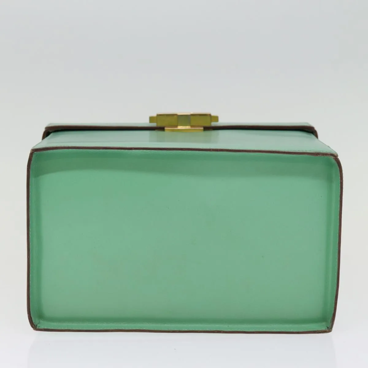 CELINE Vanity Cosmetic Pouch Leather Green Auth 74541