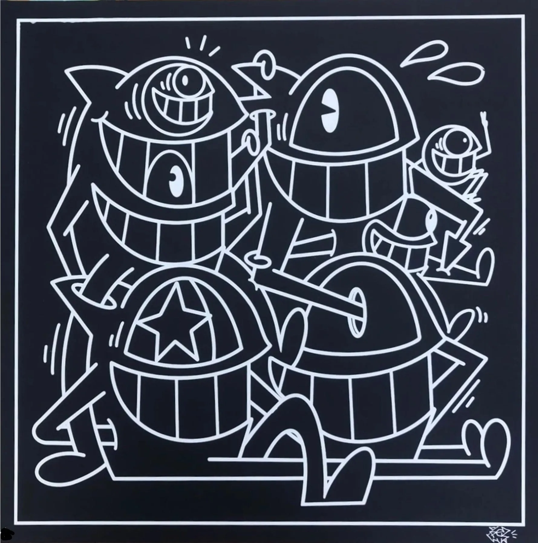 Connected Crew- White on Black Silkscreen Print by El Pez