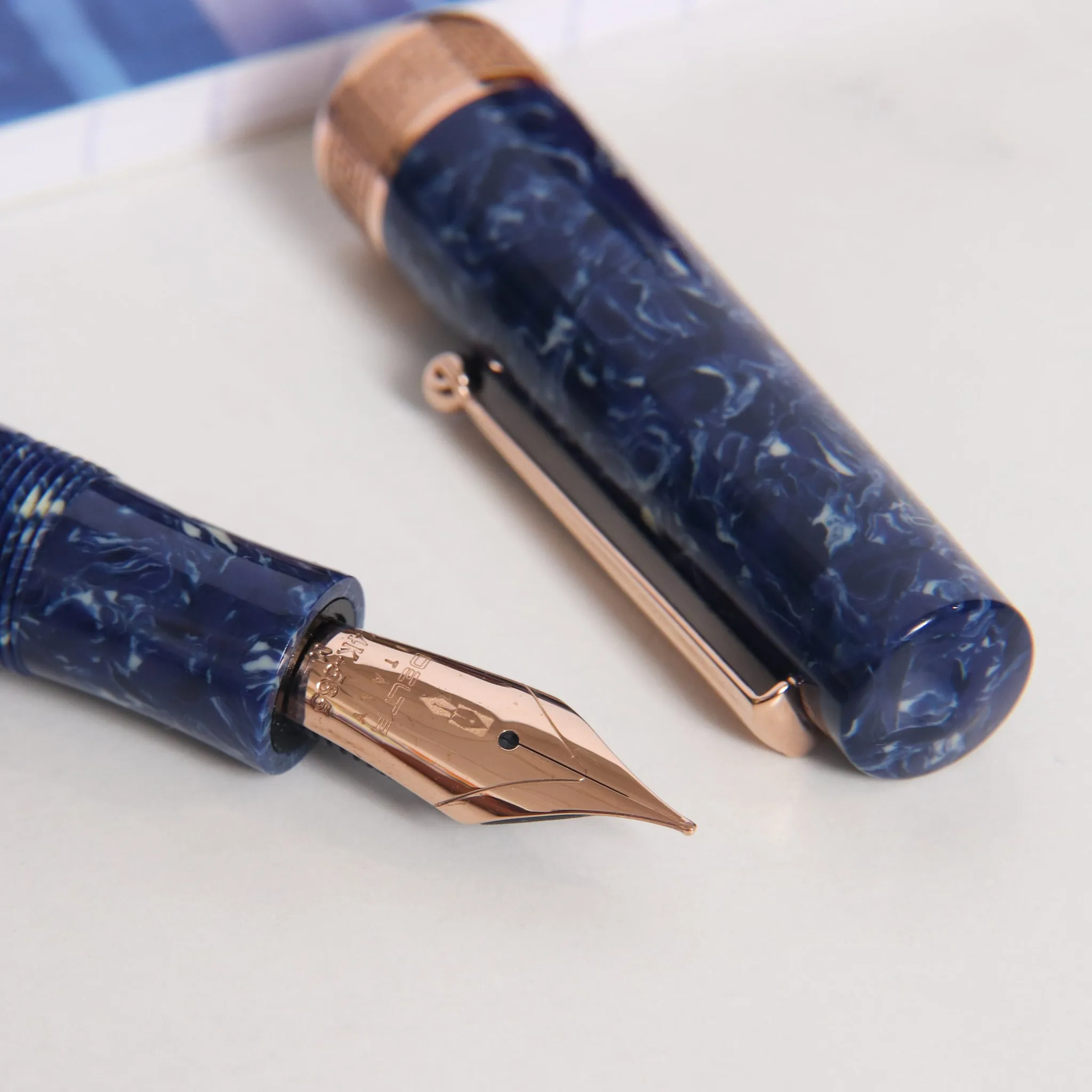 Delta Lapis Blue Celluloid Rose Gold Fountain Pen