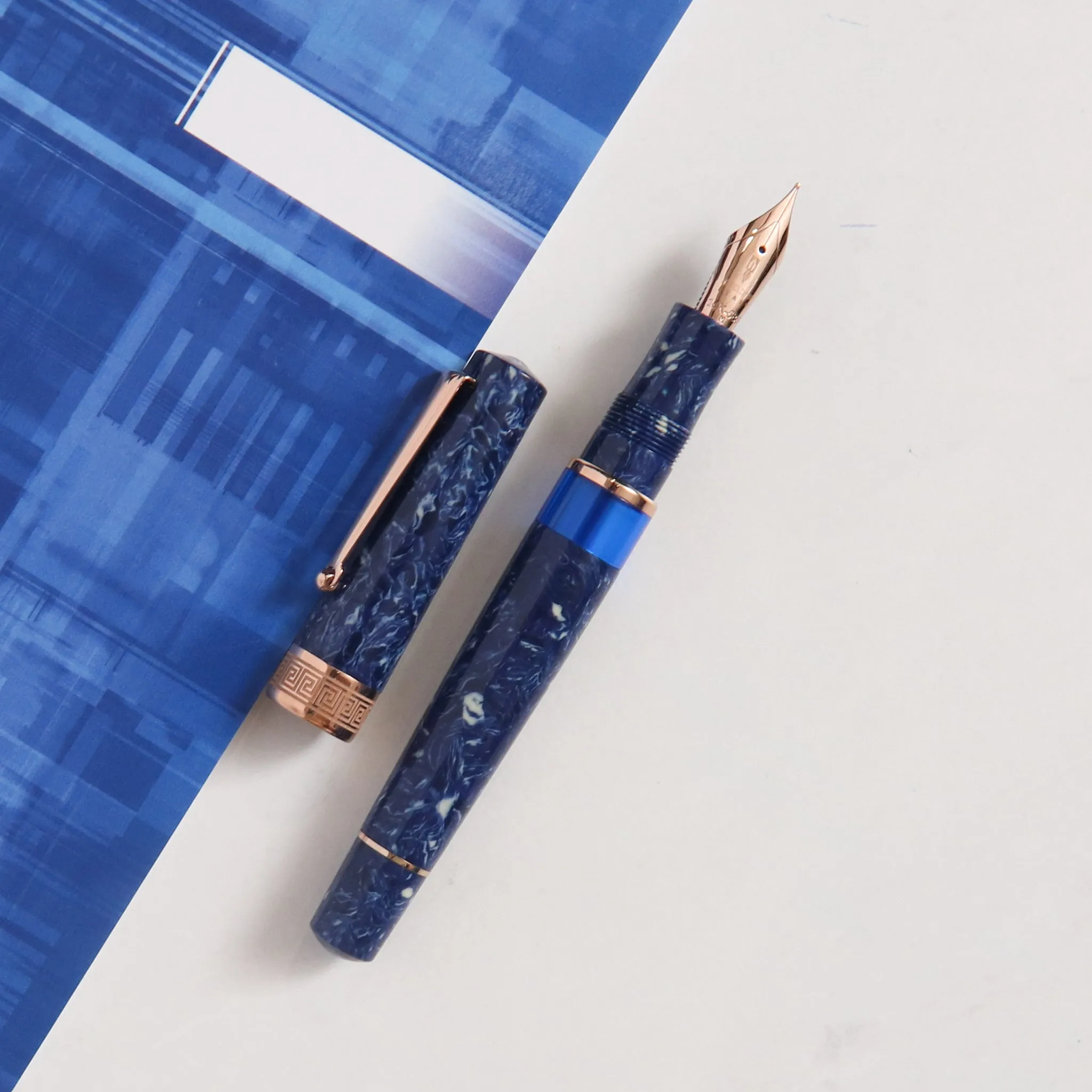 Delta Lapis Blue Celluloid Rose Gold Fountain Pen