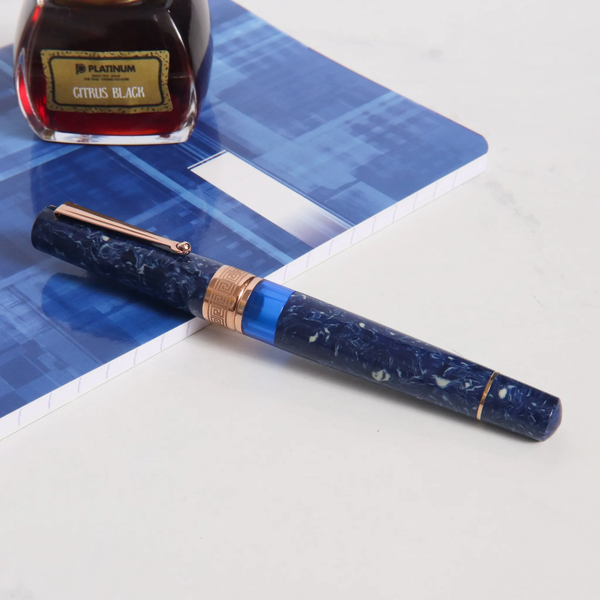 Delta Lapis Blue Celluloid Rose Gold Fountain Pen