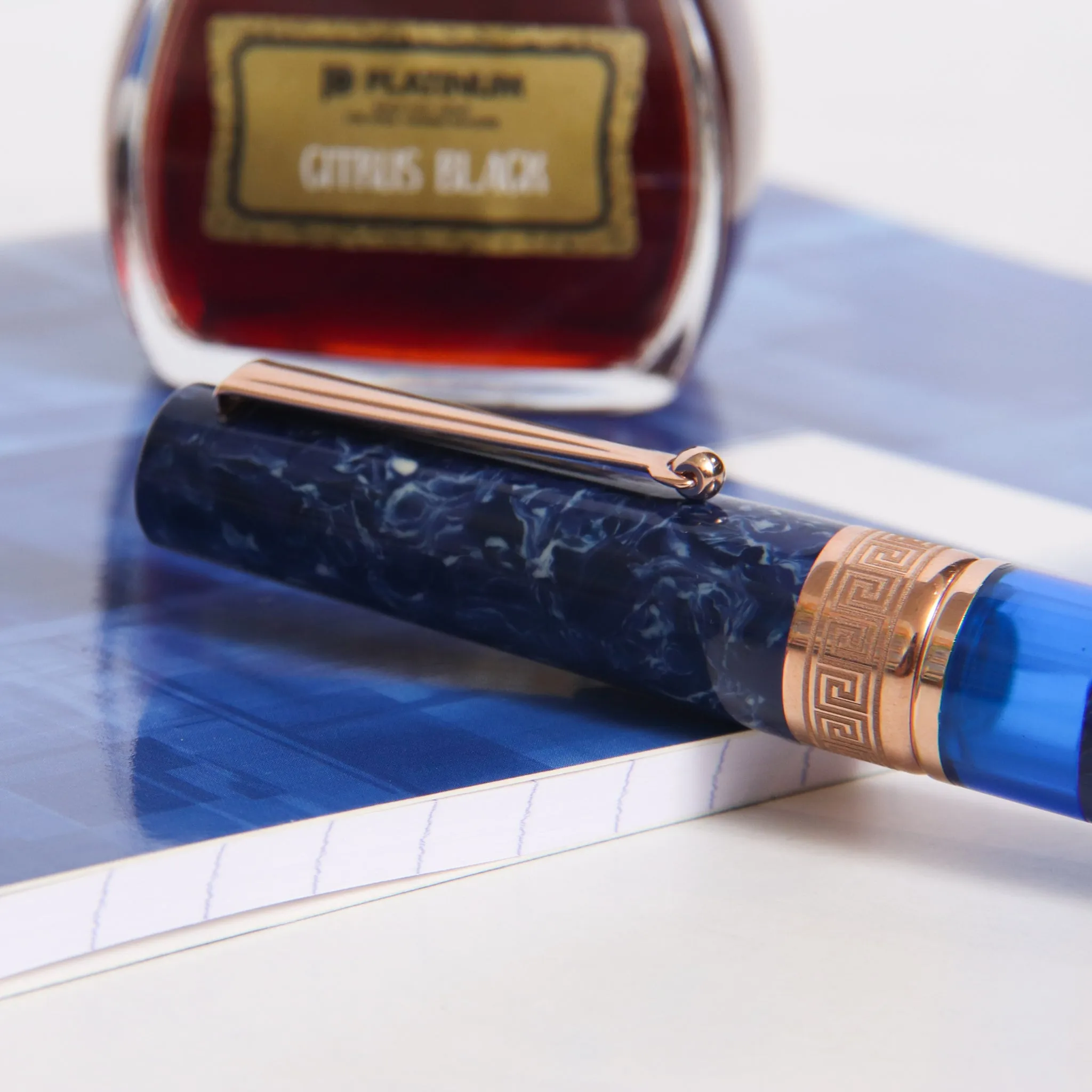 Delta Lapis Blue Celluloid Rose Gold Fountain Pen