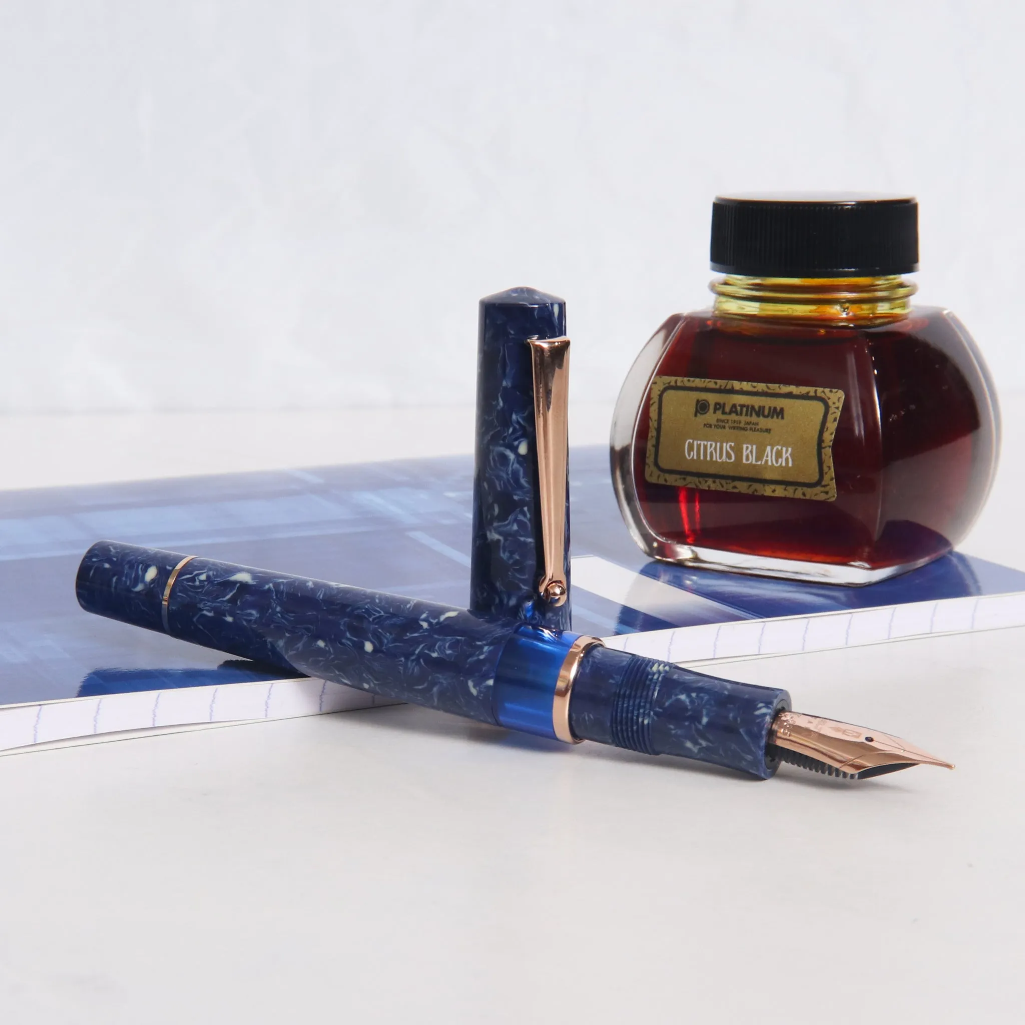Delta Lapis Blue Celluloid Rose Gold Fountain Pen