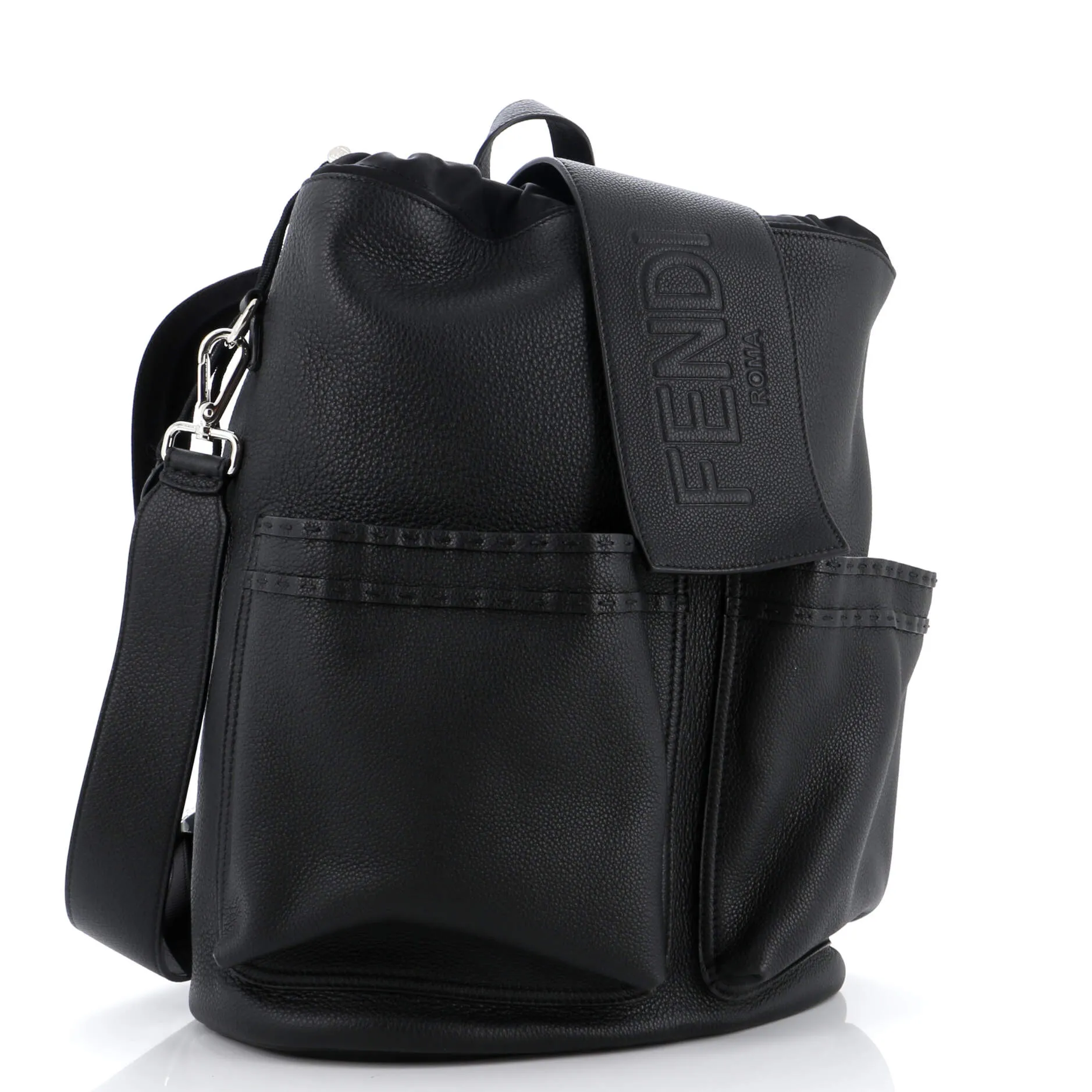 Double Pocket Drawstring Backpack Leather