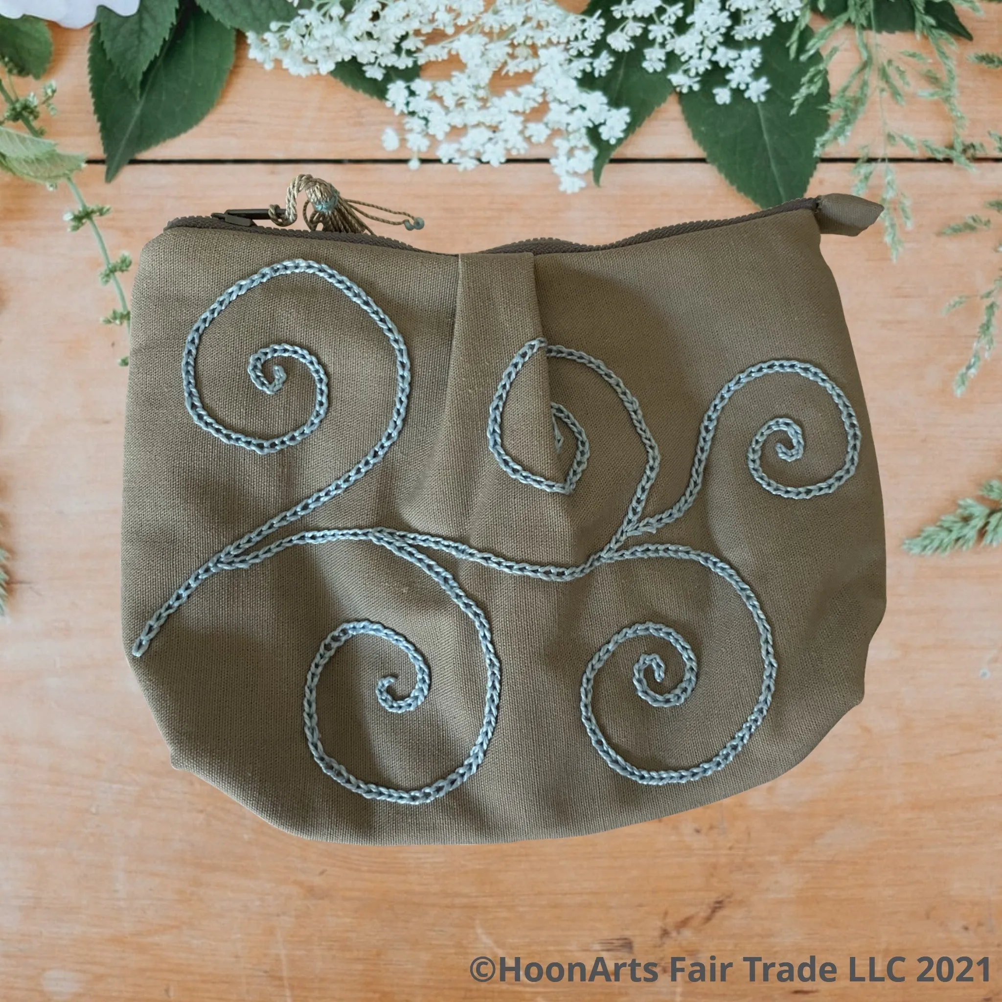 Hand Embroidered Blue Swirl Clutch