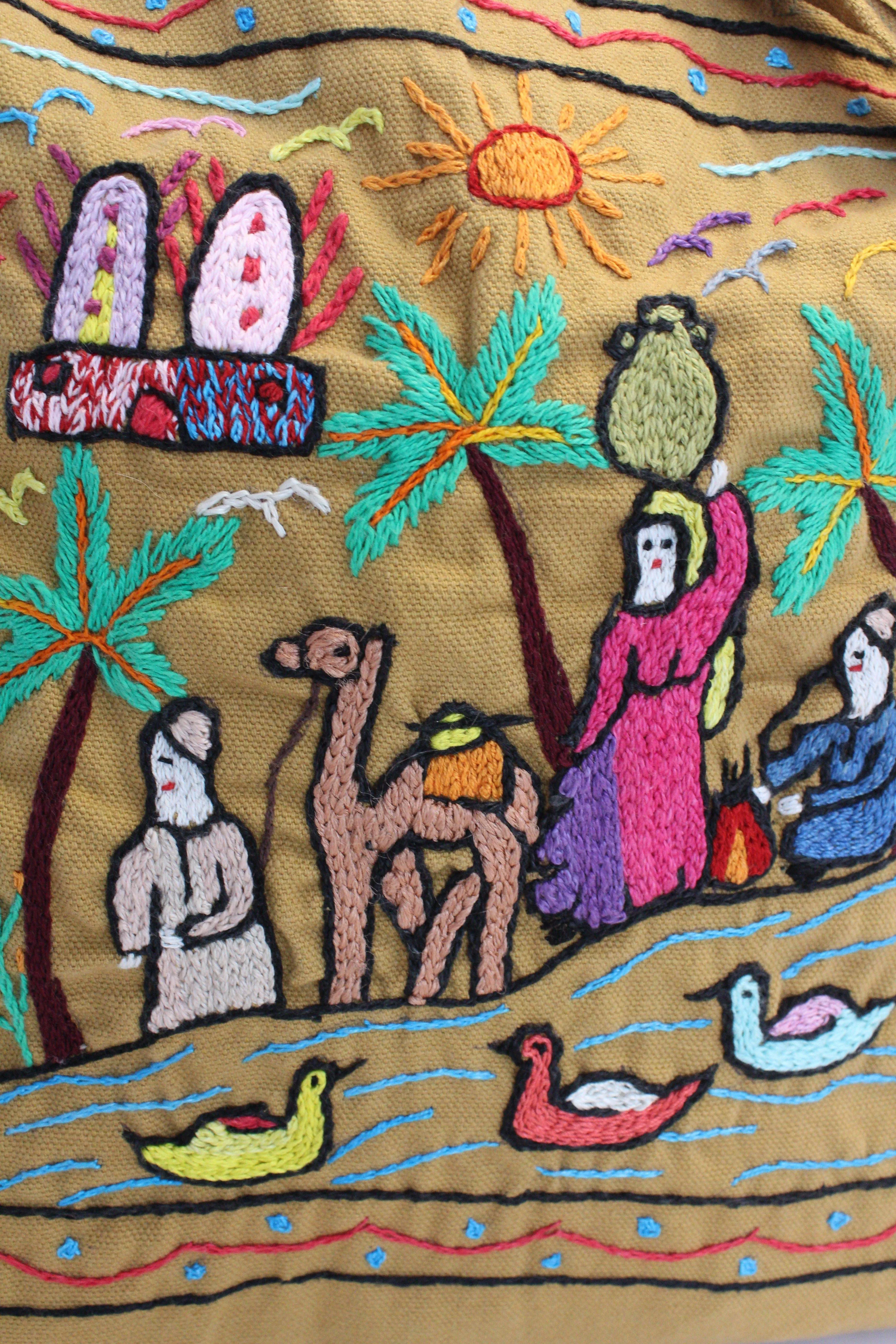 Hand Embroidered Canvas Tote Bag - Mustard (Small)
