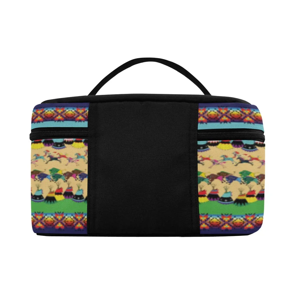 Horses and Buffalo Ledger Blue Cosmetic Bag/Large