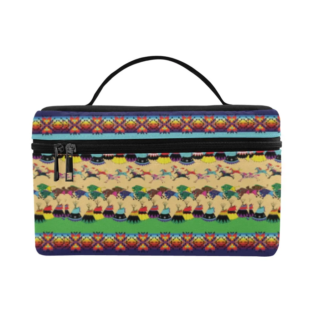 Horses and Buffalo Ledger Blue Cosmetic Bag/Large