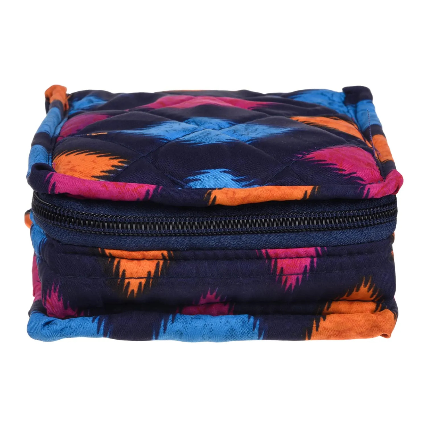 Kuber Industries Jewellery Organizer|Cotton Navajo Print Cosmetic kit| 5 Zipper Makeup Bag for Watches|Bracelets|Earring|Small|Pack of 2 (Blue)