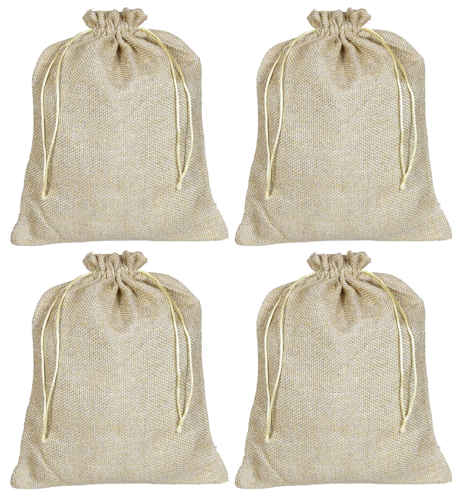 Kuber Industries Jute Large Size Potli Gift Bags Wedding Hessian Jute Large Size Bags Linen Jewelry Pouches with Drawstring for Birthday, Party, Wedding Favors-Pack of 4 (Gold), HS_36_KUBMART019532