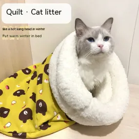 Lamb Plush Thickened Pocket - New Winter Linen Sleeping Bag Cat Nest - Cartoon Cat Sleeping Bag - Limited Winter Cat Nest