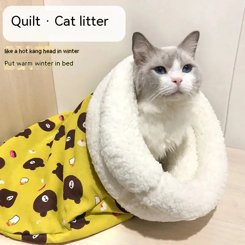 Lamb Plush Thickened Pocket - New Winter Linen Sleeping Bag Cat Nest - Cartoon Cat Sleeping Bag - Limited Winter Cat Nest
