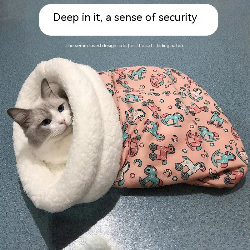 Lamb Plush Thickened Pocket - New Winter Linen Sleeping Bag Cat Nest - Cartoon Cat Sleeping Bag - Limited Winter Cat Nest