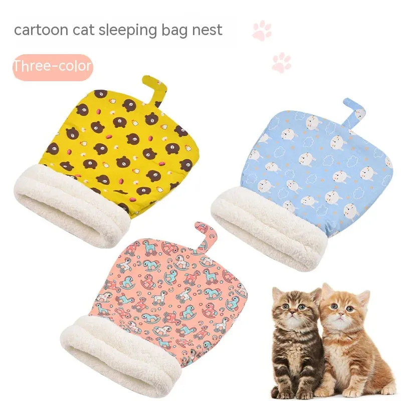 Lamb Plush Thickened Pocket - New Winter Linen Sleeping Bag Cat Nest - Cartoon Cat Sleeping Bag - Limited Winter Cat Nest