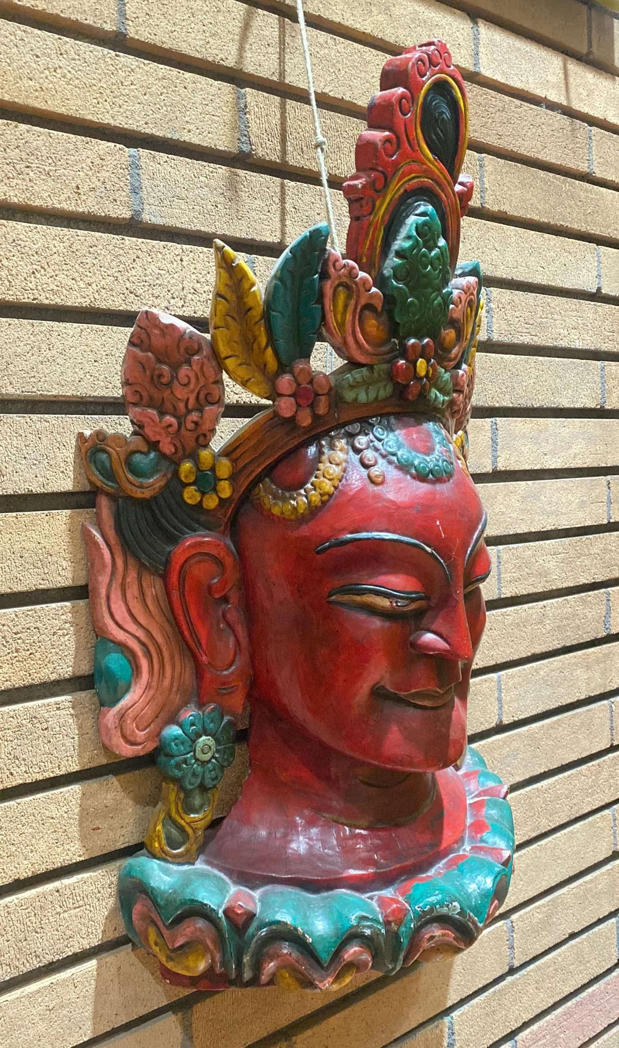 Lotus Flower Headdress Red Tara Hand-Carved Wooden Mask