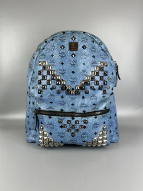 MCM Light Blue Visetos Coated Canvas and Leather Studs Backpack