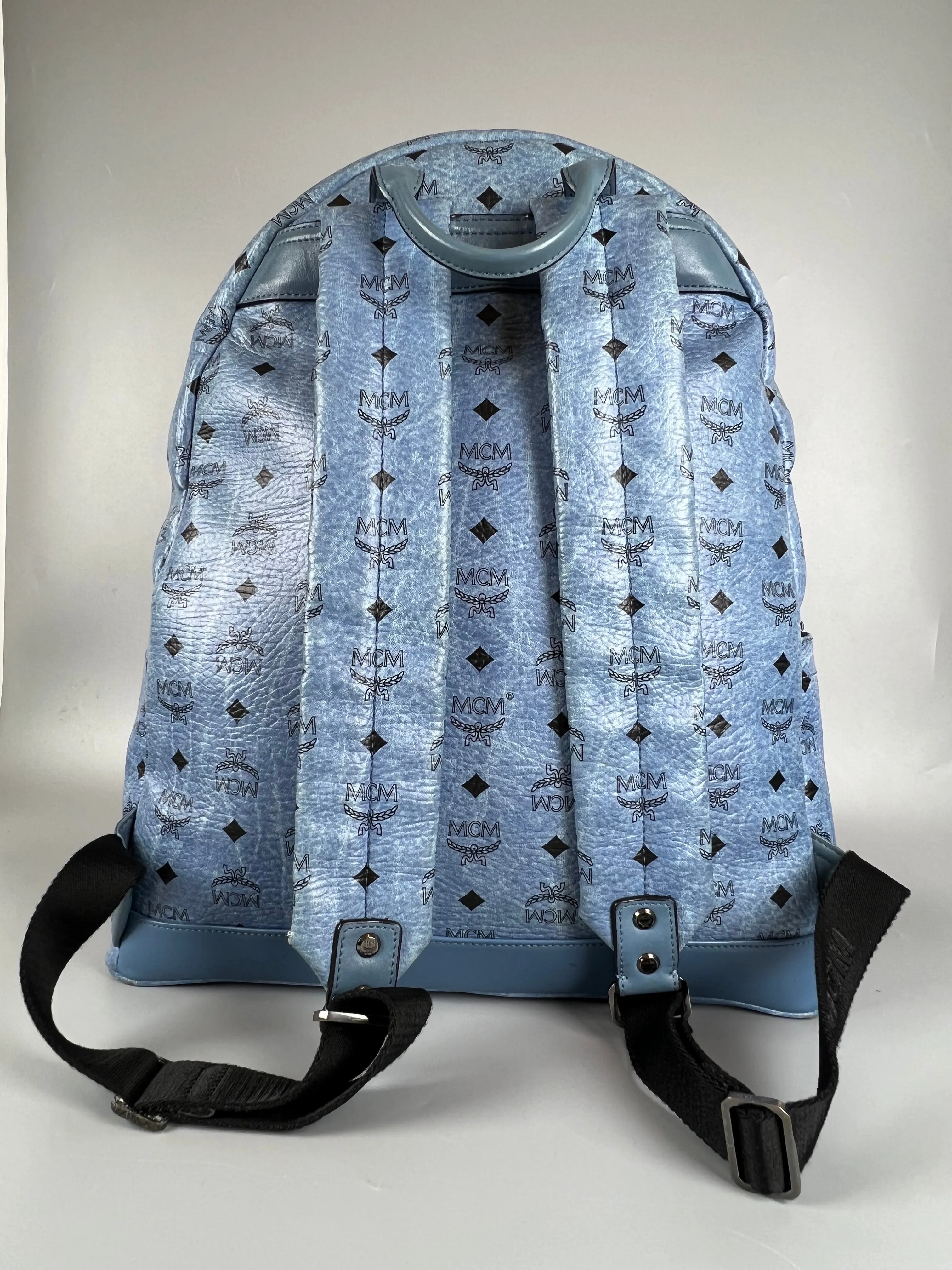 MCM Light Blue Visetos Coated Canvas and Leather Studs Backpack
