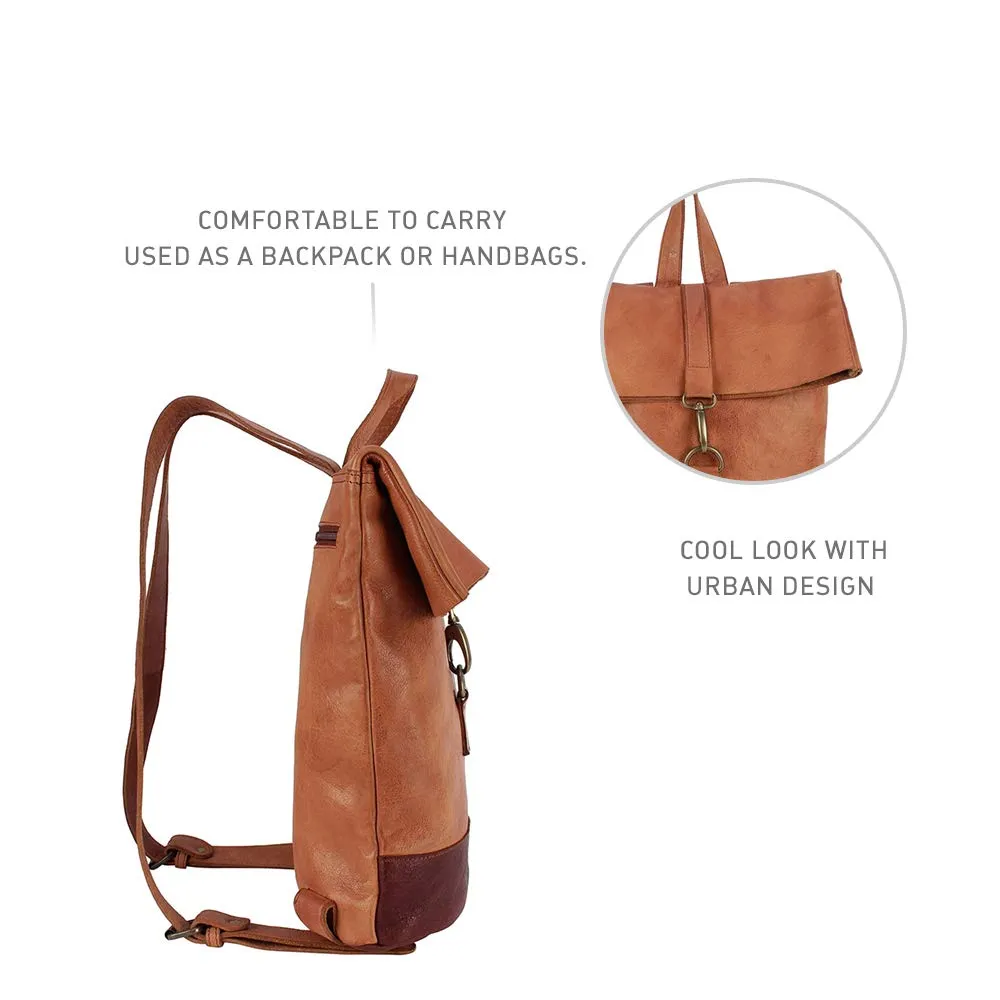 MUFUBU Cosmo London Leather Casual Backpack (Tan)