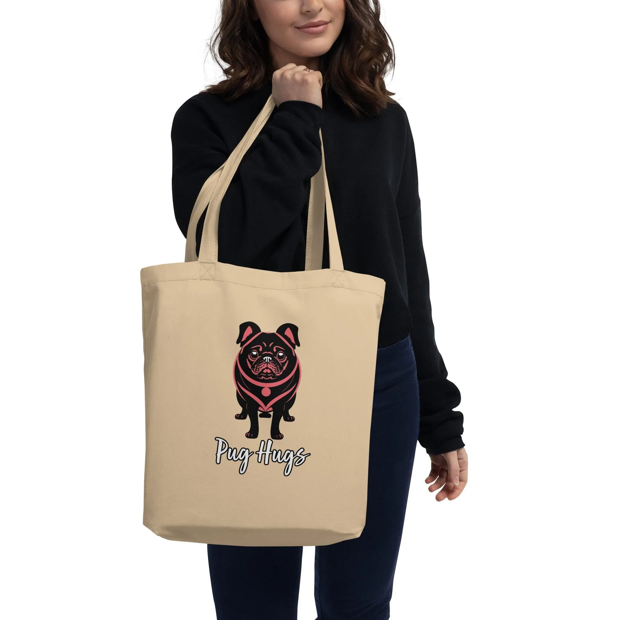 Oyster Eco Tote Bag Pink Diva Pug Hugs