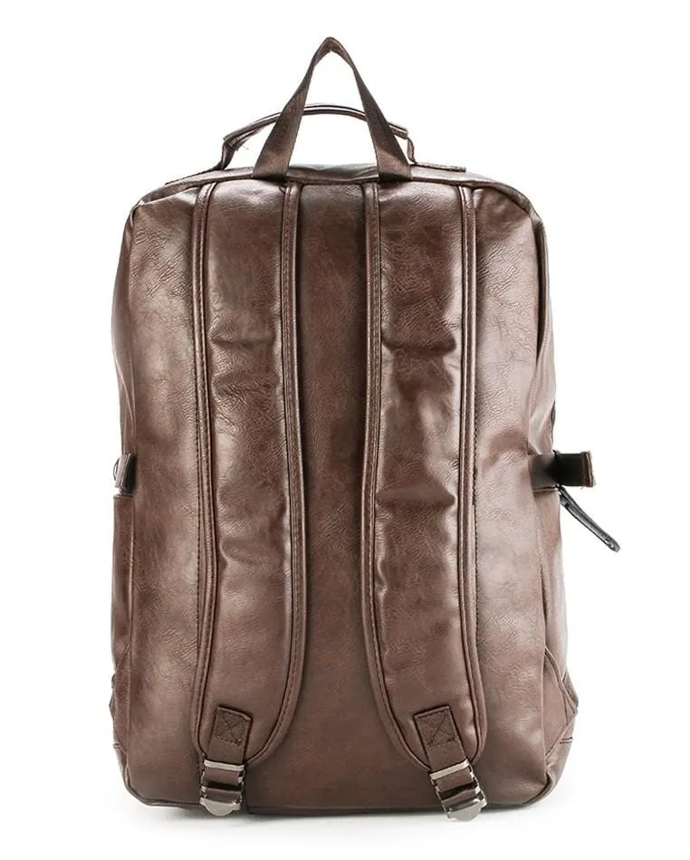 Pu Buckled Zipper Large Backpack - Dark Brown