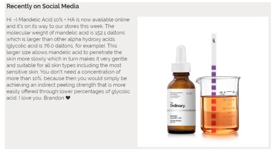 THE ORDINARY

Mandelic Acid 10%   HA( 30ml