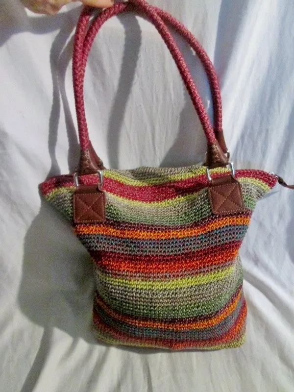THE SAK Knit Vegan Hobo Tote Satchel Purse Beach Book Bag SUMMER STRIPE