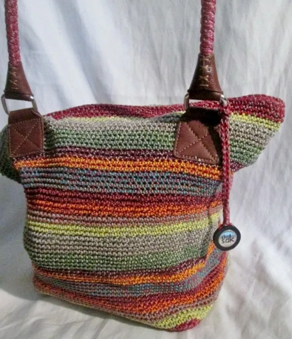 THE SAK Knit Vegan Hobo Tote Satchel Purse Beach Book Bag SUMMER STRIPE