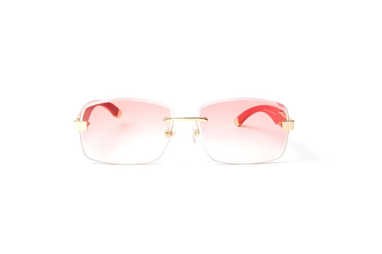 VENDOME 24KT Gold & Red Wood Sunglasses, Gradient Brown Lenses