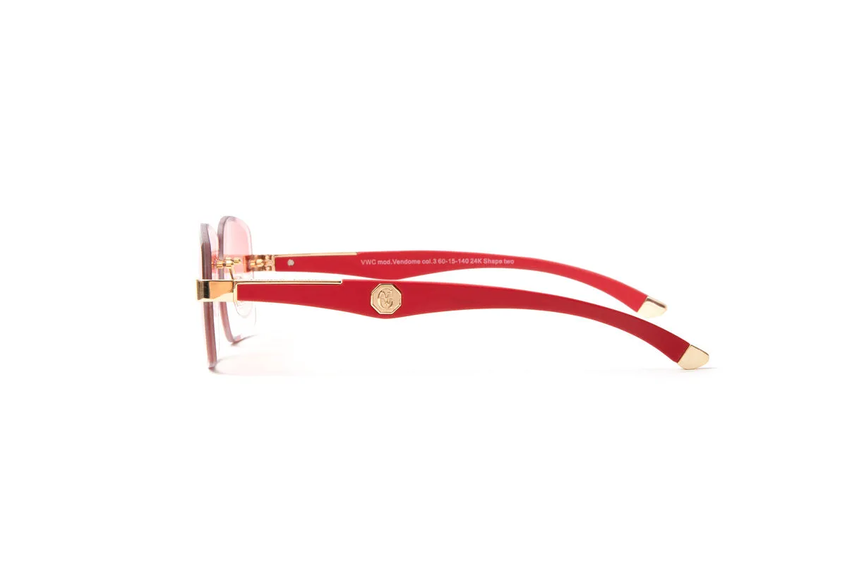 VENDOME 24KT Gold & Red Wood Sunglasses, Gradient Brown Lenses